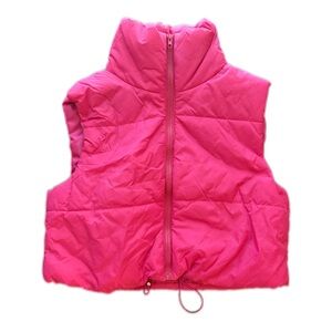 ʚ pink puffer vest with zipper and drawstring ɞ